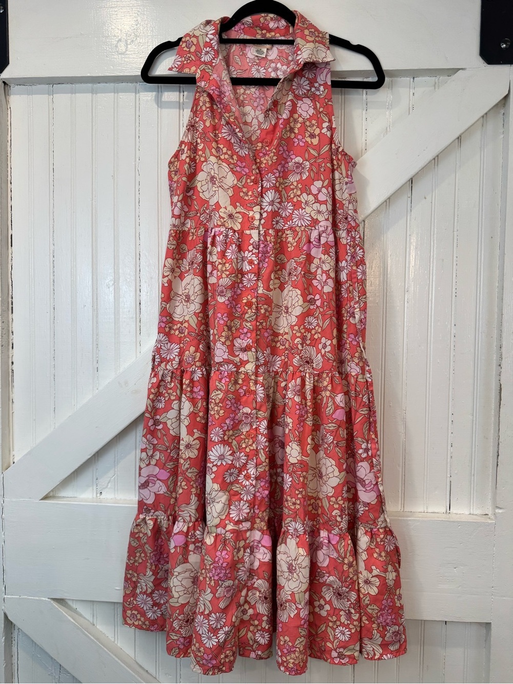 BOG Collective Coral Floral Tiered Midi Dress Size M Spring - Picture 2 of 9